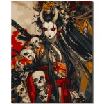 Rebotipy Paint By Numbers Kits For Adults Skull And Girl Paint By Numbers Anime Style Female Warrior Painting Artwork Cool Girl