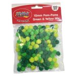 Pom-poms 10MM Green And Yellow Mix 120 Piece