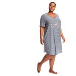 Donnay Plus Size Striped Nightie With Slogan - Multicolour