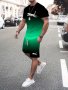 Men's Casual Crew Neck T-Shirt & Drawstring Shorts Set With Gradient Color & Leopard Print Soft Breathable Polyester & Spandex Blend Ideal For Summer Activities