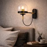 Black And Gold Modern Wall Light For Interior Glass Globe Design - Black