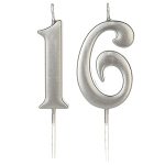 Silver 16TH Birthday Candles For Cake Number 16 1 6 Glitter Candle Party Anniversary Cakes Decoration For Kids Women Or Men