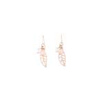 Rose Gold Pink Bead Leaf Drop Earrings
