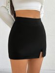 High Waist Bodycon MINI Skirt Stylish Solid Color Split Hem Skirt For Spring & Summer Women's Clothing