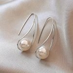 Delicate Geometric Water Drop With Imitation Pearl Design Ear Hook Copper Jewelry Elegant Leisure Style Dating Earrings
