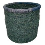 Round Coiled Grass Basket Green Large