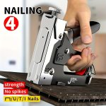 1PC 4-IN-1 Heavy Duty Staple Gun Manual Nail Gun For T u i pin Nails Adjustable Strength Multipurpose Tool For Diy Home Decor Fu