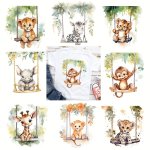 1 2PCS Cartoon Animal Tiger Lion Deer Monkey Horse Iron On Heat Transfers Vinyl Stickers On T-Shirt Diy Patches Applique