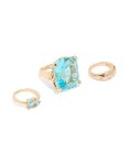 Goldair Gold Clear & Blue Oversized Diamante Rings Set