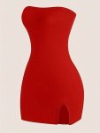Solid Color Split Tube Dress Sexy Strapless Bodycon Simple Dress For Club & Party Women's Clothing
