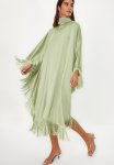Tassel Detailed Satin Kaftan Evening Dress - Khaki