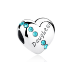 Daughter Heart Sentiment Charm - 925 Sterling Silver And Blue Crystals