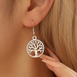 Hollow Tree Of Life Pattern Round Dangle Earrings Retro Boho Style Zinc Alloy Jewelry Delicate Female Gift