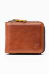 Genuine Leather Zip Around Tri-fold Wallet Dark Brown