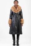 Sissy Boy J32919 Faux Fur And Faux Leather Coat In Black And Brown - Black And Brown XL