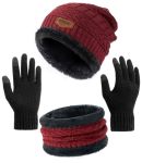 Winter Beanie Hat Circle Scarf Touchscreen Gloves Set Snow Knit Skull Cap Warm Thick Fleece Lined Neck Warmer For Men Women