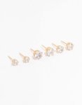 Goldair Gold Graduating Diamante Stud Earrings 3-PACK