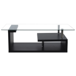 Smte Coffee Tables Tempered Glass Top Wooden Base Black With Keychain