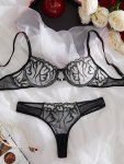 Floral Embroidery Lingerie Set Semi Sheer Intimates Bra & Panty Women's Sexy Lingerie & Underwear