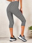 Houndstooth Print High Waist Leggings Casual High Stretch Skinny Leggings For Spring & Fall Women's Clothing