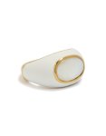 Waterproof Gold Plated Stainless Steel White Enamel Shell Ring - M l