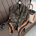 88.01CM Paisley Print Square Scarf Simulated Silk Shawl Mature Style Windproof Sunscreen Head Wrap For Women