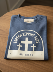 Mens Forever Repping Jesus Melange Denim T-Shirt - 3XL