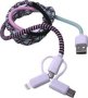 Larry& 39 S Woven 3-IN-1 Charging Cable Iphone/samsung/huawei Green/pink