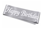 Party Happy Birthday Silver Sash White Print