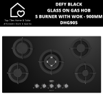 Defy Black Glass On Gas Hob 5 Burner With Wok - 90CM DHG905