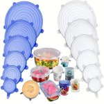 6 12PCS 1 Set Food Grade Smile Elastic Lids Reusable Retractable Bowl Food Lids Fruit & Vegetable Food Grade Material Multi-purp