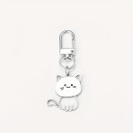 1PC Silvery Cute Cat Keychain Cartoon Animal Stainless Steel Keyring Backpack Hanging Pendant Bag Charms Gifts For Women Daily U