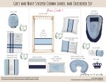 Cot Duvet Bedding Grey And Navy Striped Crown Laurel And Checkered Set