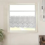 1PC Rustic White Lace Valance Curtain Floral Sheer Half Window Treatment For Kitchen Vintage Style Linen Look Curtain With Rod P