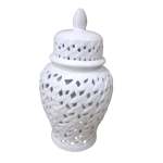 Large White Flower And Leaf Cutout Ginger Jar