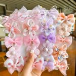 10PCS PACK Bow Mesh Flower Hair Clips Cute Girl Hair Accessories