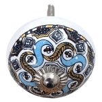 White Ceramic Drawer Knob Swirling Scroll Pattern 6CM