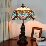 Ywxlight Creative Mediterranean Retro Colored Glass Shade Lighting Table Lamp Restaurant Bedroom Bedside Counter Light Eu Plug