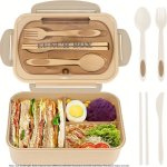 1PC 33.81 Oz Lunch Box With Tableware For Office Workers Square Divided Microwave Oven Bento Box Leakproof Food Container Hand W