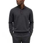 Polo Mens Buttons Neck Knitwear Jersey In Charcoal - Charcoal 3XL