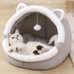1PC Cartoon Cat Burrow Bed With Suspended Toy Ball Keep Your Cats Cozy In This Delightful Pet House