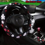 3PCS SET Car Red And White Flower Breathable Fabric Without Inner Ring Car Steering Wheel Cover Cute Cartoon Handbrake Cover Gea