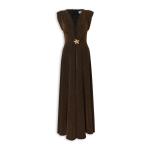 Chocolate Jacquard Brooch Maxi Dress