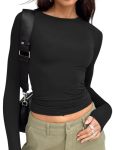 Trendy Queen Womens Long Sleeve T Shirts Fall Fashion 2025 Basic Sweatshirts Crop Tops Going Out Work Outfits Y2K Clothes Black