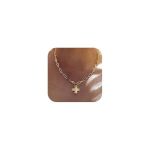 Chunky Cross Necklace For Women Trendy 14K Real Gold Plated Statement Cross Pendant Charm Necklace Vintage Long Big Paperclip Fa