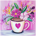 Fabric Paint Cushion Cover Cup With Blooms