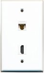 Riteav - 1 CAT6 Ethernet And 1 HDMI Port Wall Plate - White - Bracket Included