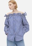 Off-the-shoulder Blouse - Blue Striped
