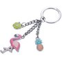 Keyring Flamingo With 3 Charms - Flamingo Pineapple Flower