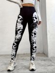 Skull Print Skinny Leggings Casual High Waist Stretchy Leggings Women's Clothing